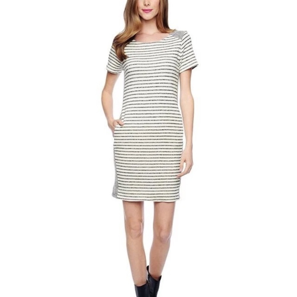 Splendid Striped gray white Front Herringbone Knit Dress womens small